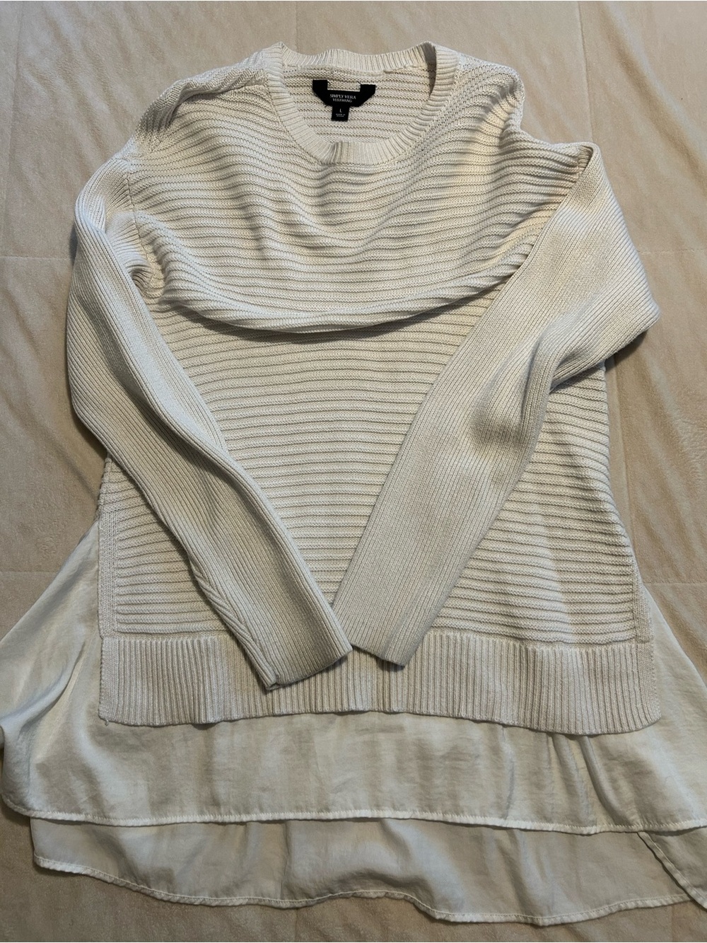 White Layered Hem Rib Knit Sweater - simply Vera